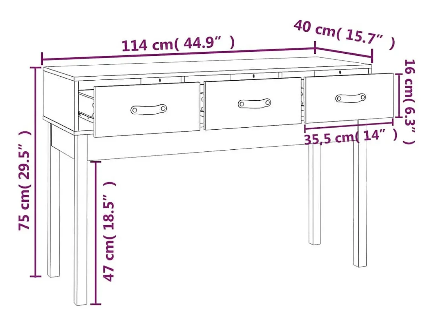 vidaxl Mesa consola 114x40x75 cm madeira de pinho maciça^ Consola