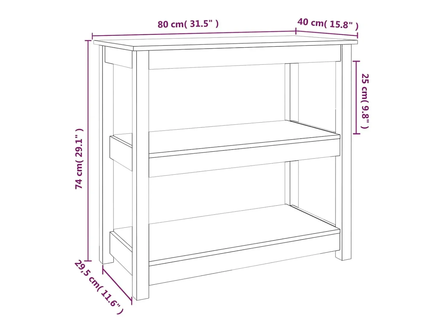 Consola|vidaxl Mesa consola 80x40x74 cm madeira de pinho maciça Branco