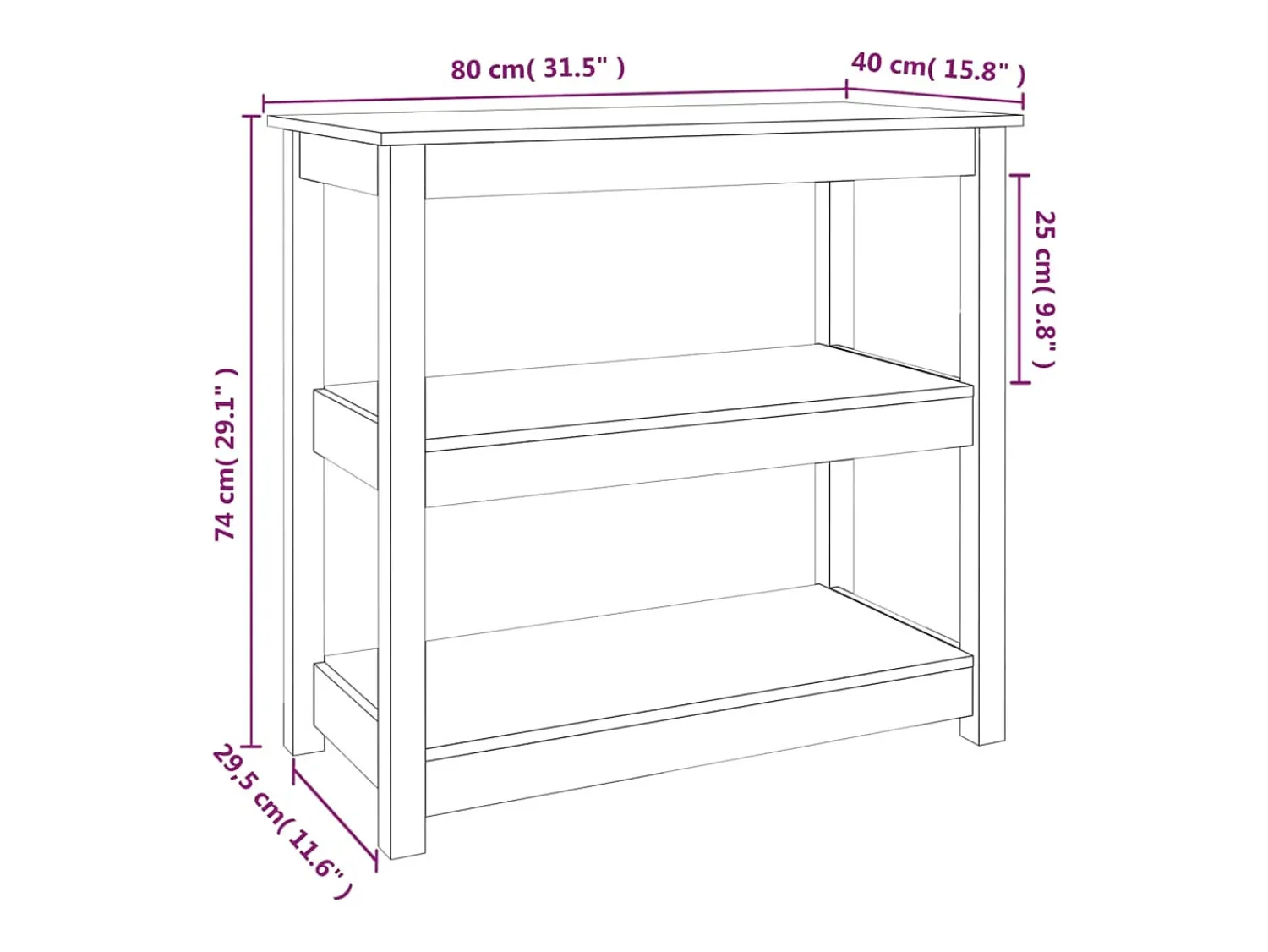 Consola|vidaxl Mesa consola 80x40x74 cm madeira de pinho maciça Branco