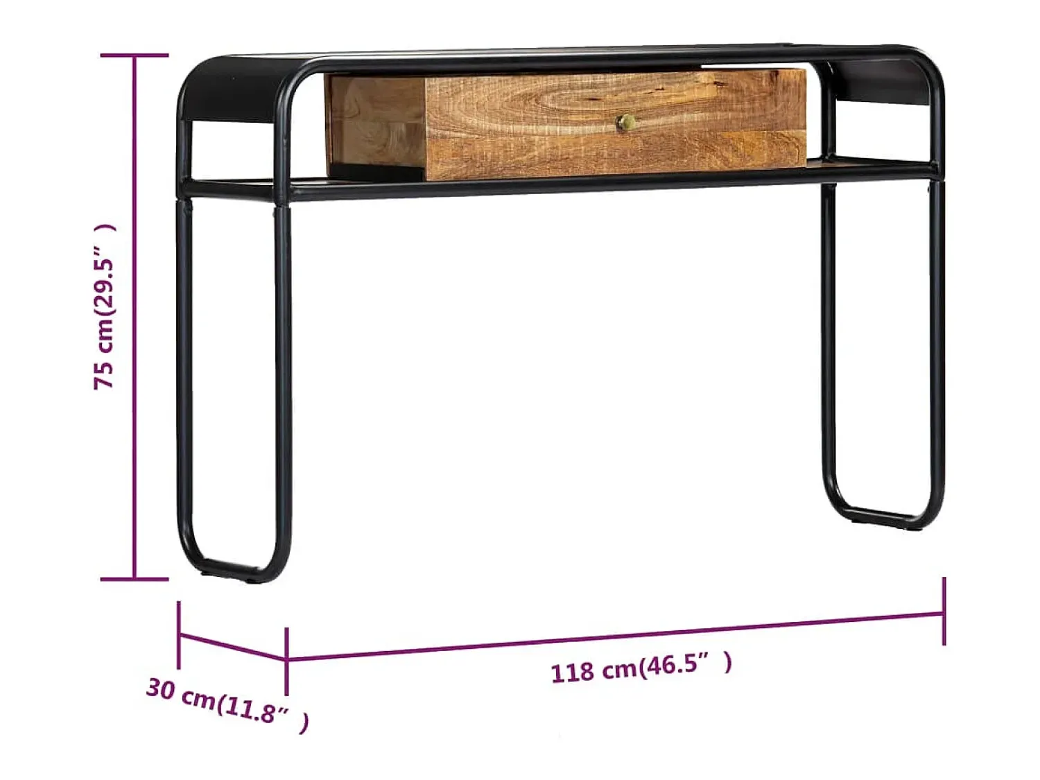 vidaxl Mesa consola 118x30x75 cm madeira de mangueira maciça^ Consola
