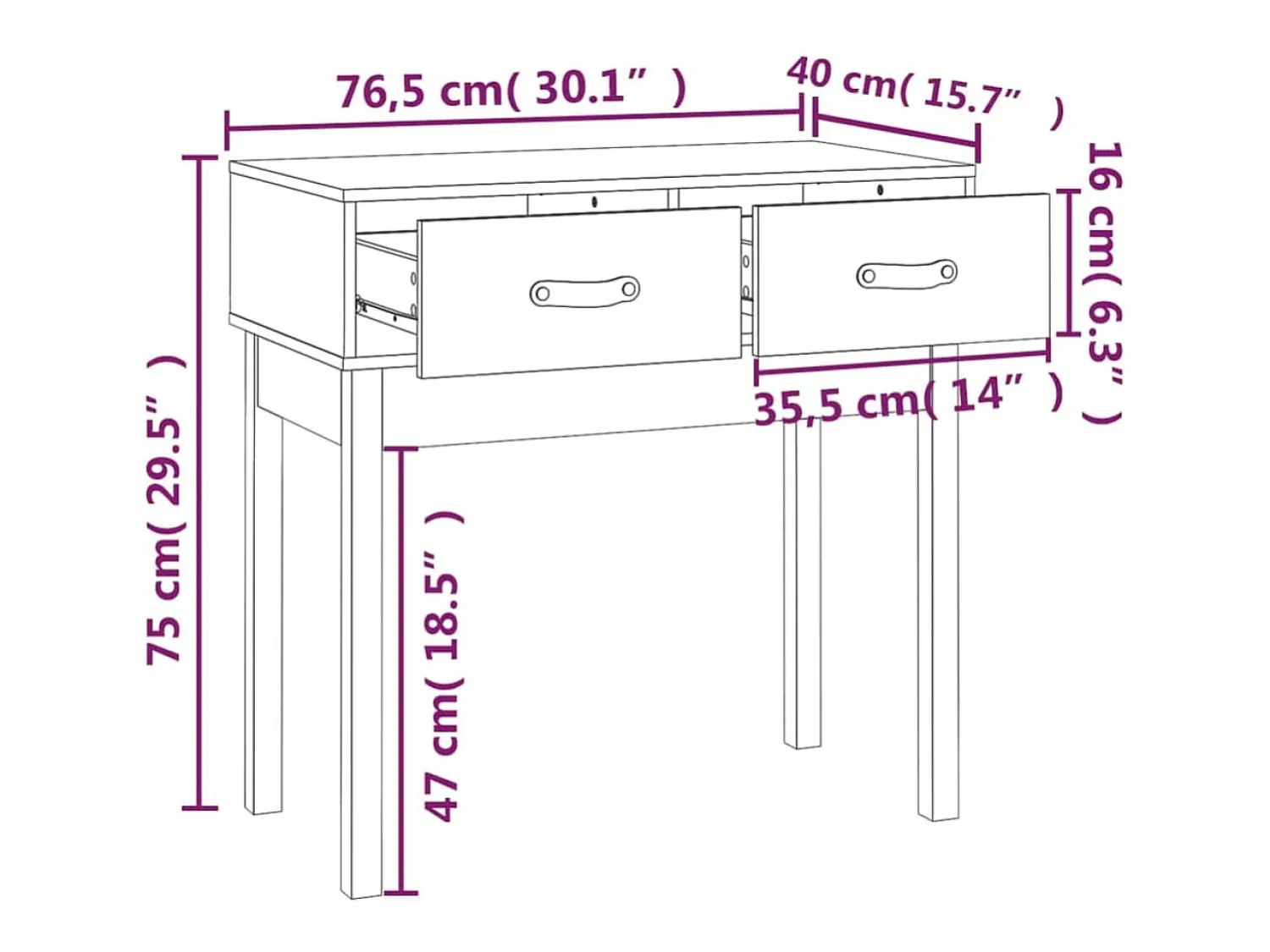 vidaxl Mesa consola 76,5x40x75 cm madeira de pinho maciça castanho mel^ Consola