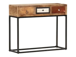 Hot vidaxl Mesa consola 90x30x75 cm madeira recuperada maciça dourado Natural claro