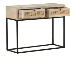 Consola* Mesa consola 100x35x76 cm mangueira maciça e palha natural PT754310 Branco