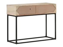 Consola* Mesa consola 100x35x76 cm mangueira maciça e palha natural PT754310 Branco