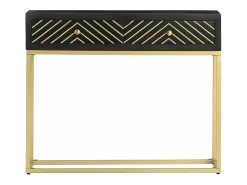 Mesa consola 90x30x75 cm mangueira maciça e dourado PT262243 Preto