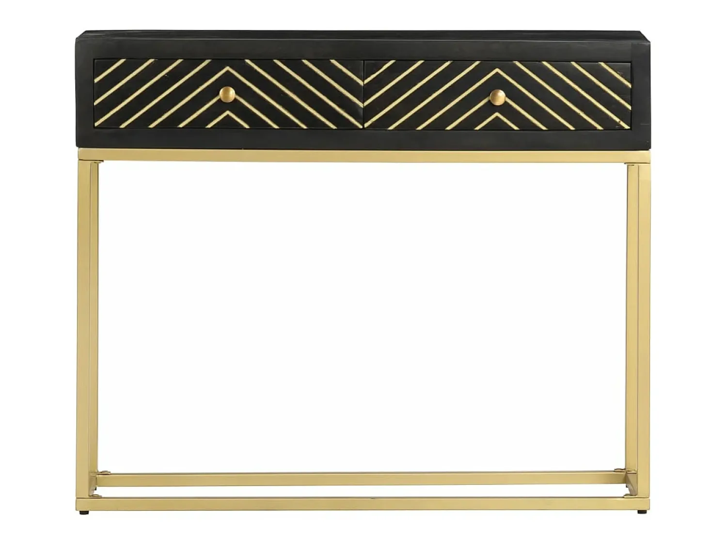 Mesa consola 90x30x75 cm mangueira maciça e dourado PT262243 Preto