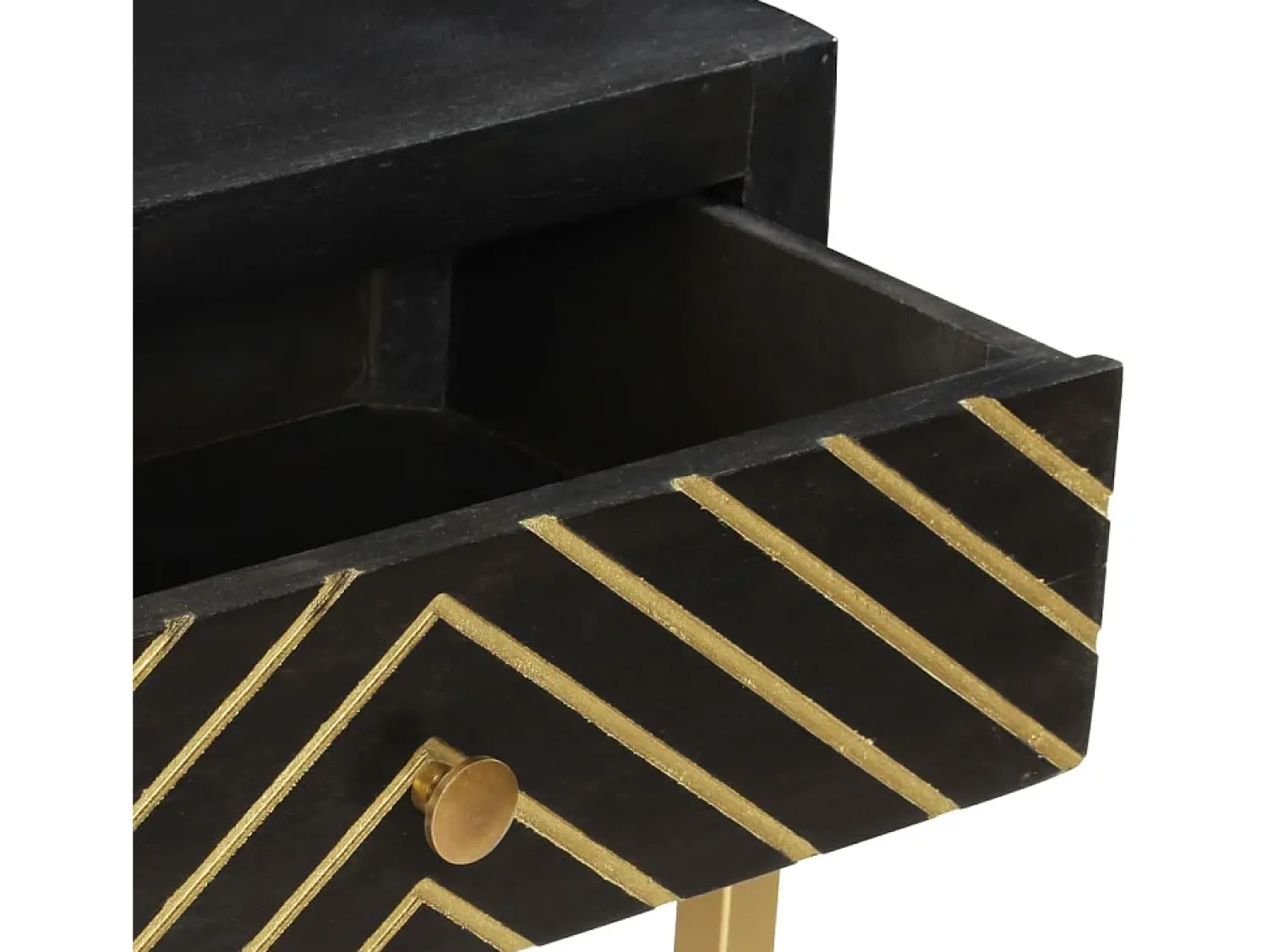 Mesa consola 90x30x75 cm mangueira maciça e dourado PT262243 Preto