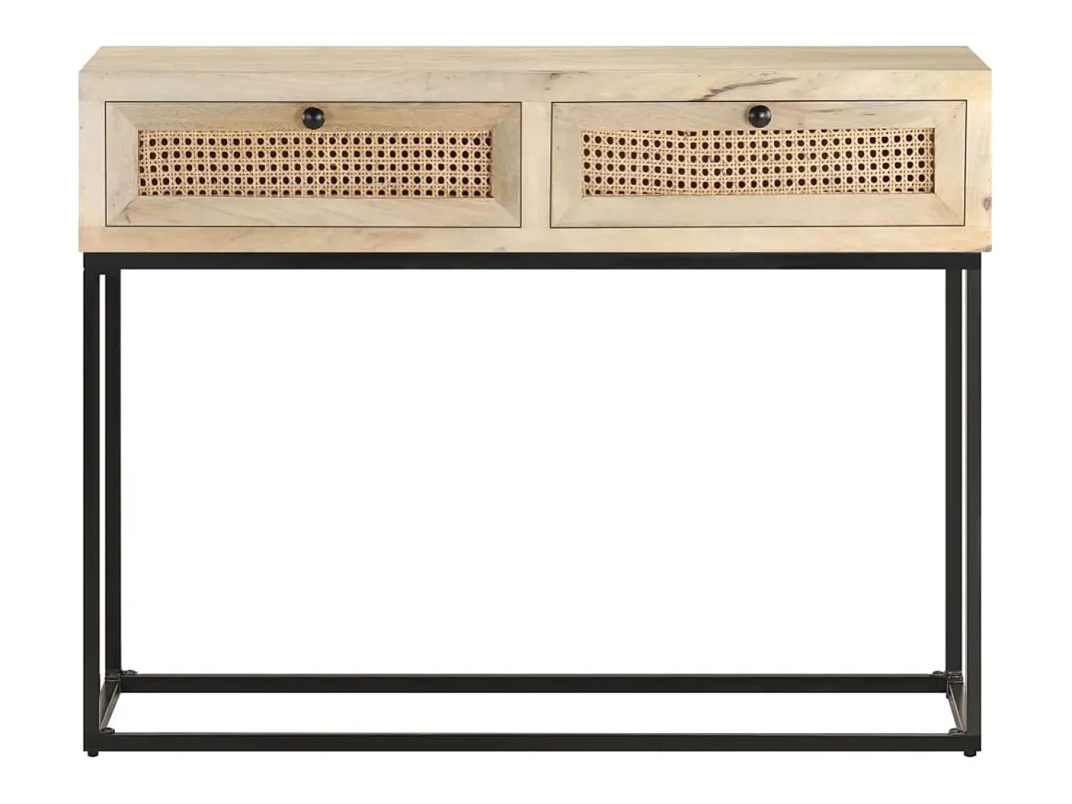 Consola*vidaxl Mesa consola 100x35x76 cm mangueira maciça e palha natural Branco