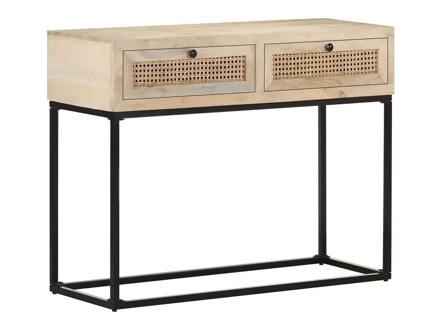 Consola*vidaxl Mesa consola 100x35x76 cm mangueira maciça e palha natural Branco