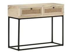 Consola*vidaxl Mesa consola 100x35x76 cm mangueira maciça e palha natural Branco