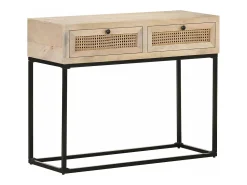Consola*vidaxl Mesa consola 100x35x76 cm mangueira maciça e palha natural Branco