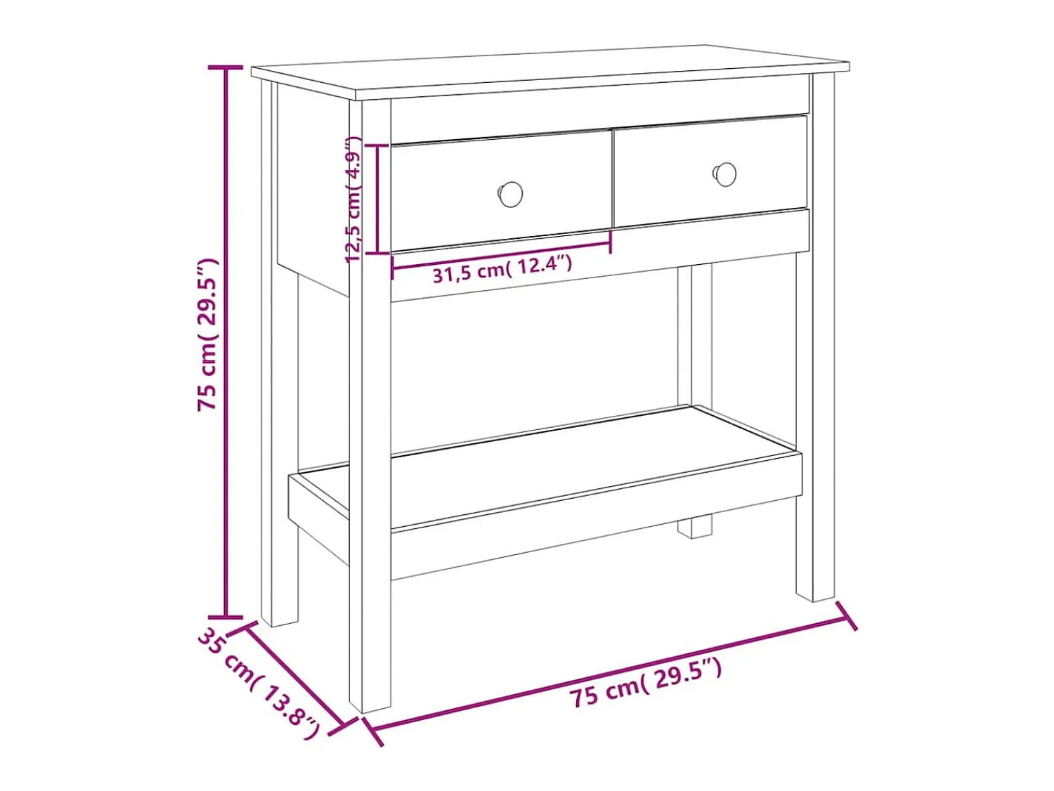 Clearance vidaxl Mesa consola 75x35x75 cm pinho maciço Branco