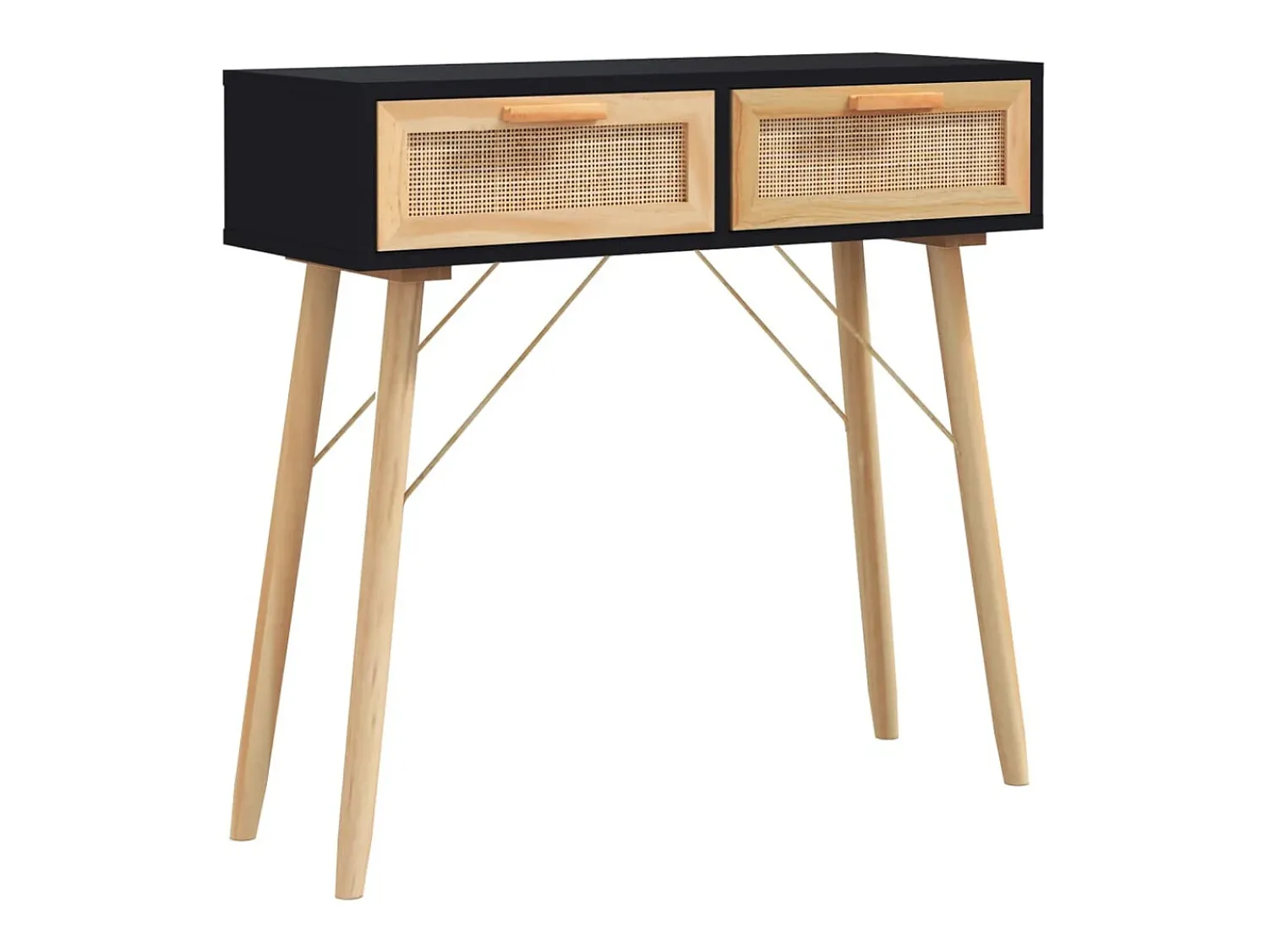 vidaxl Mesa consola 80x30x75 cm pinho maciço e vime natural^ Consola