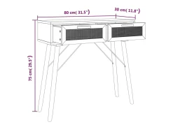 vidaxl Mesa consola 80x30x75 cm pinho maciço e vime natural^ Consola