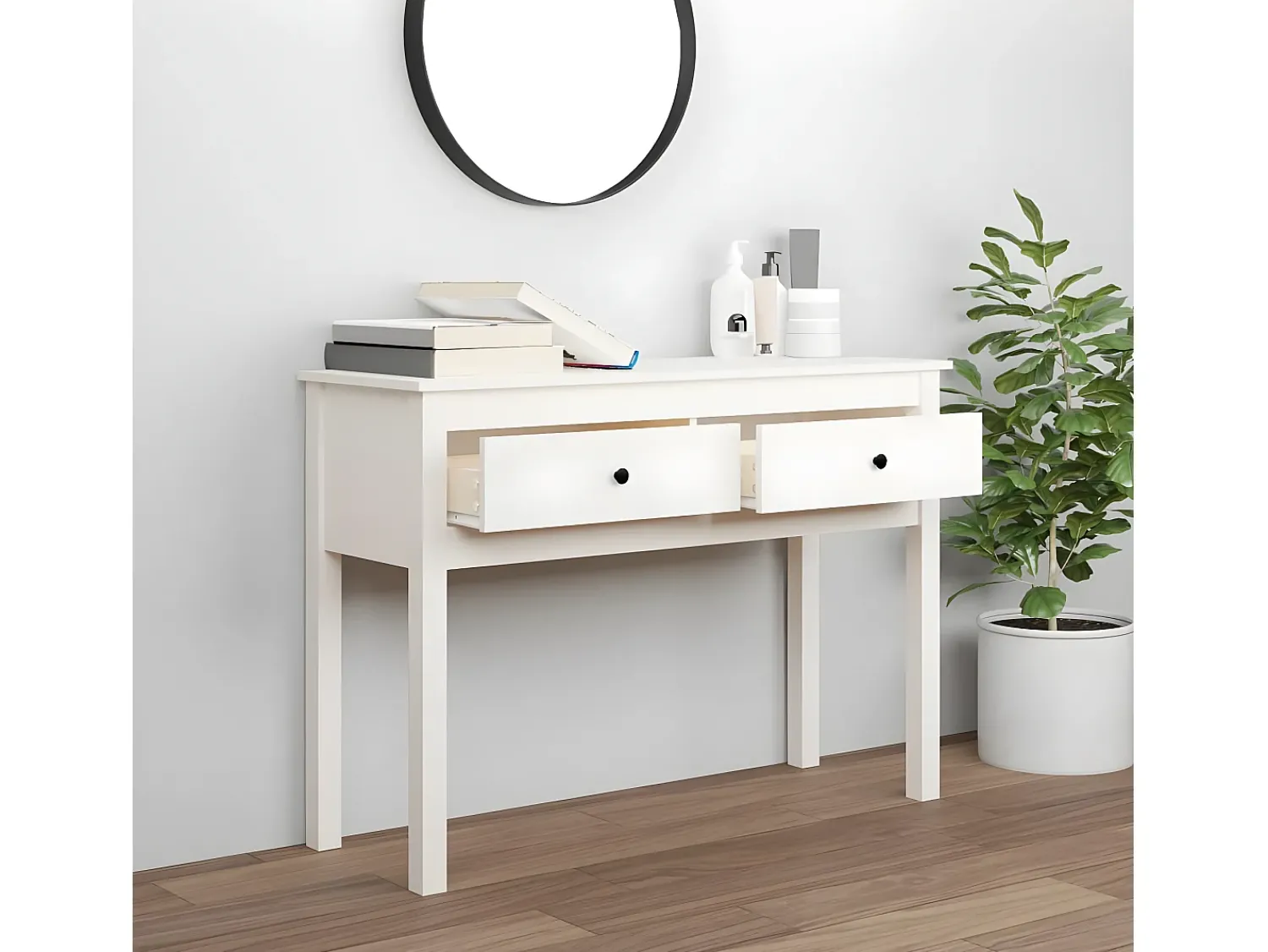 Consola| Mesa consola 100x35x75 cm pinho maciço PT729171 Branco