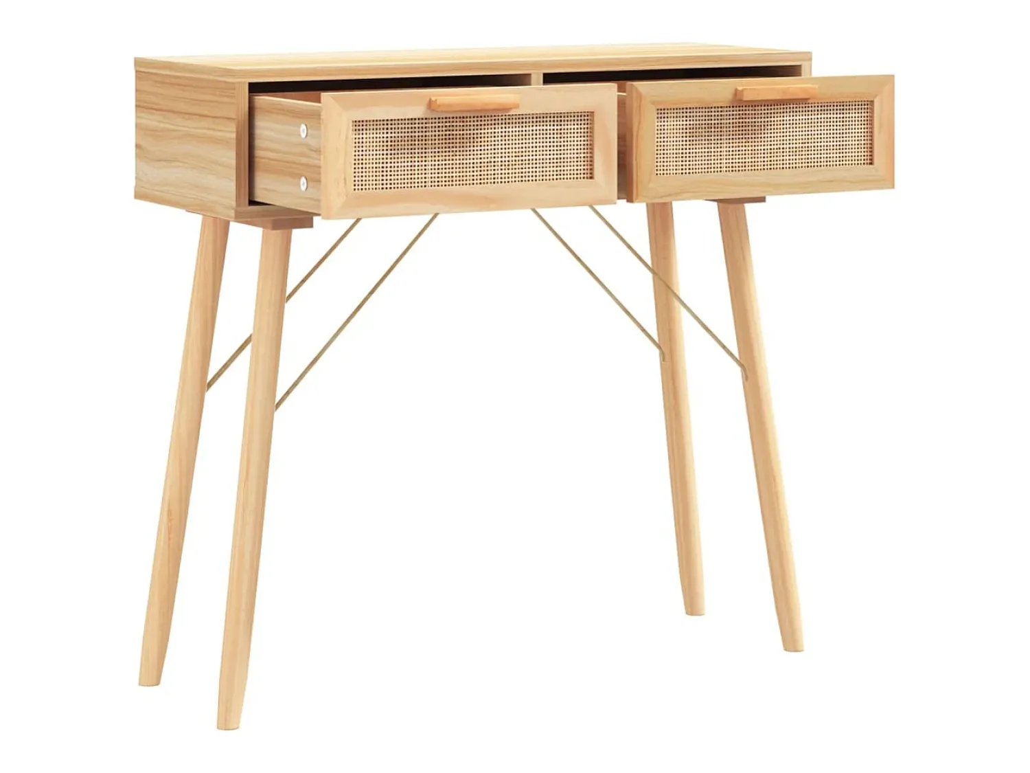 Consola* Mesa consola 80x30x75 cm pinho maciço e vime natural PT769371 Castanho