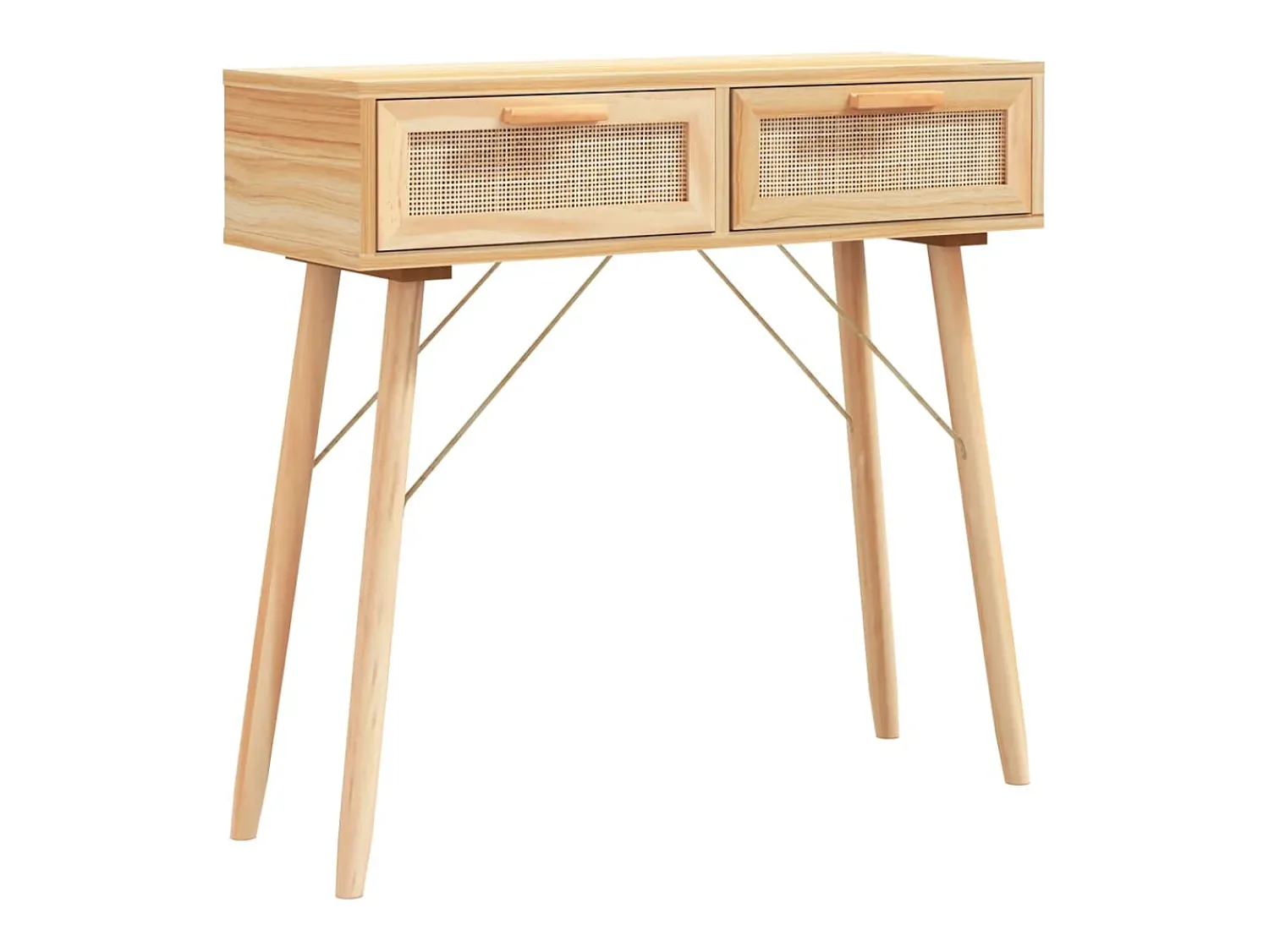 Consola* Mesa consola 80x30x75 cm pinho maciço e vime natural PT769371 Castanho