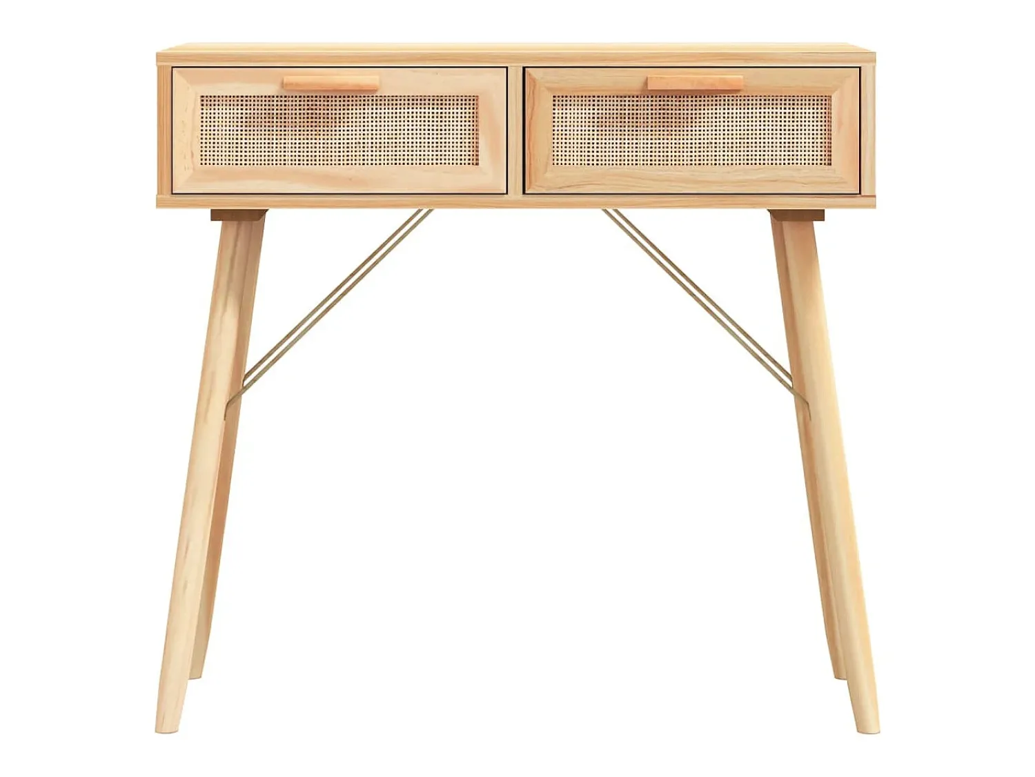 Consola* Mesa consola 80x30x75 cm pinho maciço e vime natural PT769371 Castanho