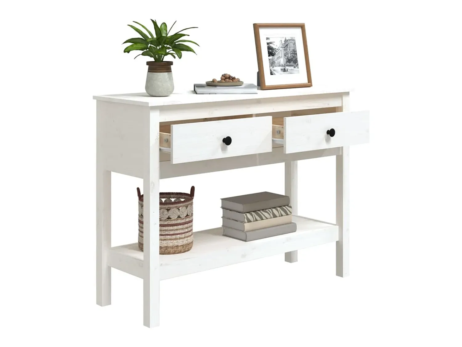 Consola|vidaxl Mesa consola 100x35x75 cm pinho maciço Branco