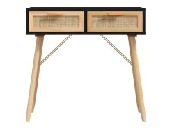 Consola* Mesa consola 80x30x75 cm pinho maciço e vime natural PT540223 Preto