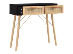 Consola* Mesa consola 80x30x75 cm pinho maciço e vime natural PT540223 Preto