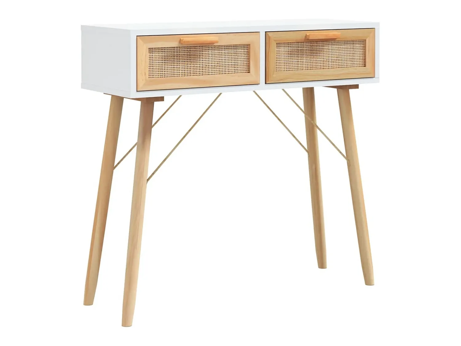 Consola* Mesa consola 80x30x75 cm pinho maciço e vime natural PT943045 Branco