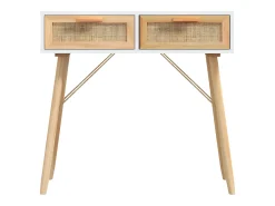 Consola* Mesa consola 80x30x75 cm pinho maciço e vime natural PT943045 Branco