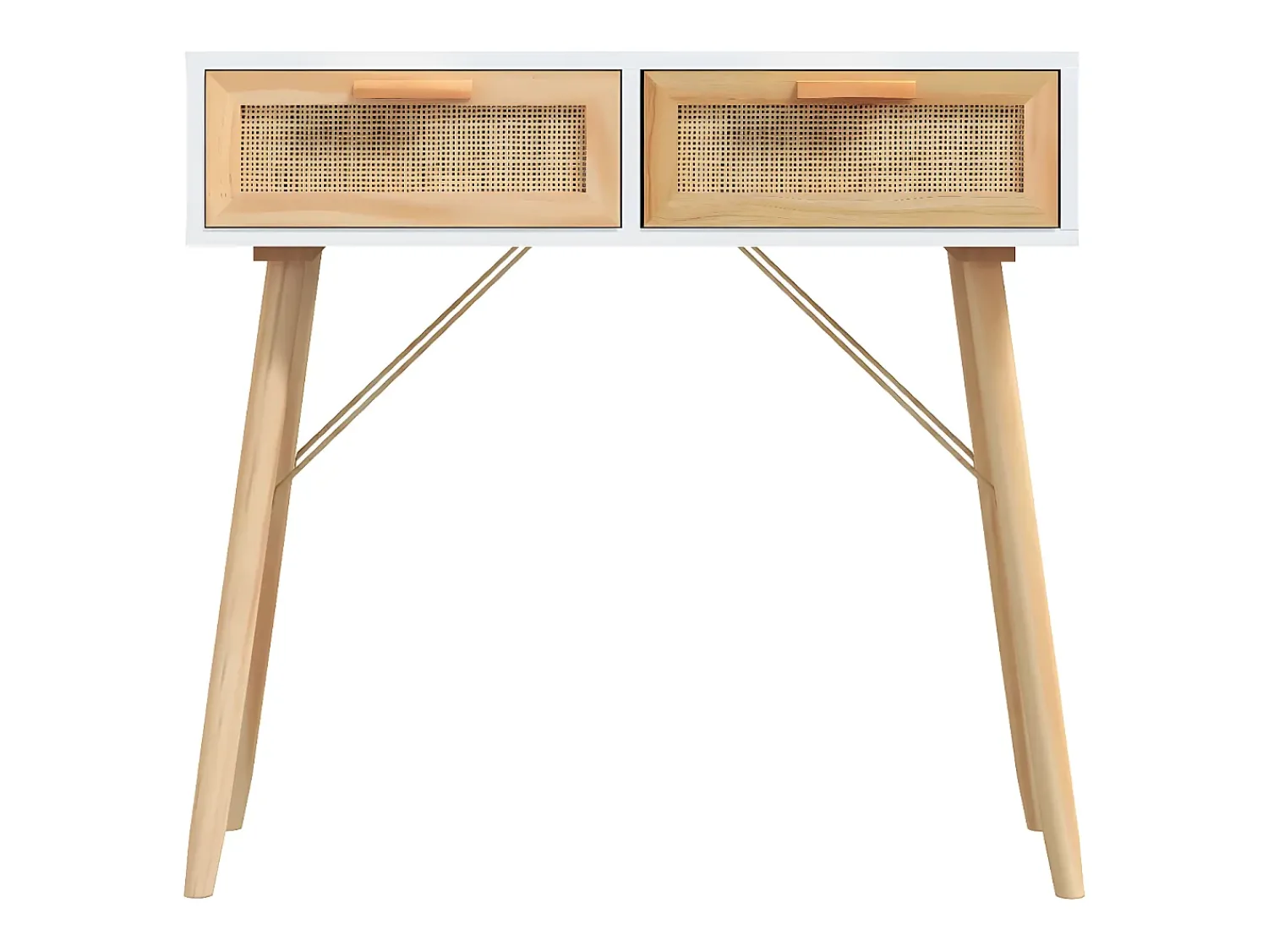 Consola* Mesa consola 80x30x75 cm pinho maciço e vime natural PT943045 Branco
