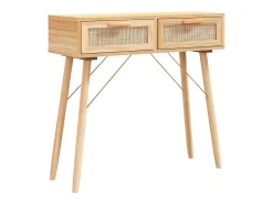 vidaxl Mesa consola 80x30x75 cm pinho maciço e vime natural castanho^ Consola