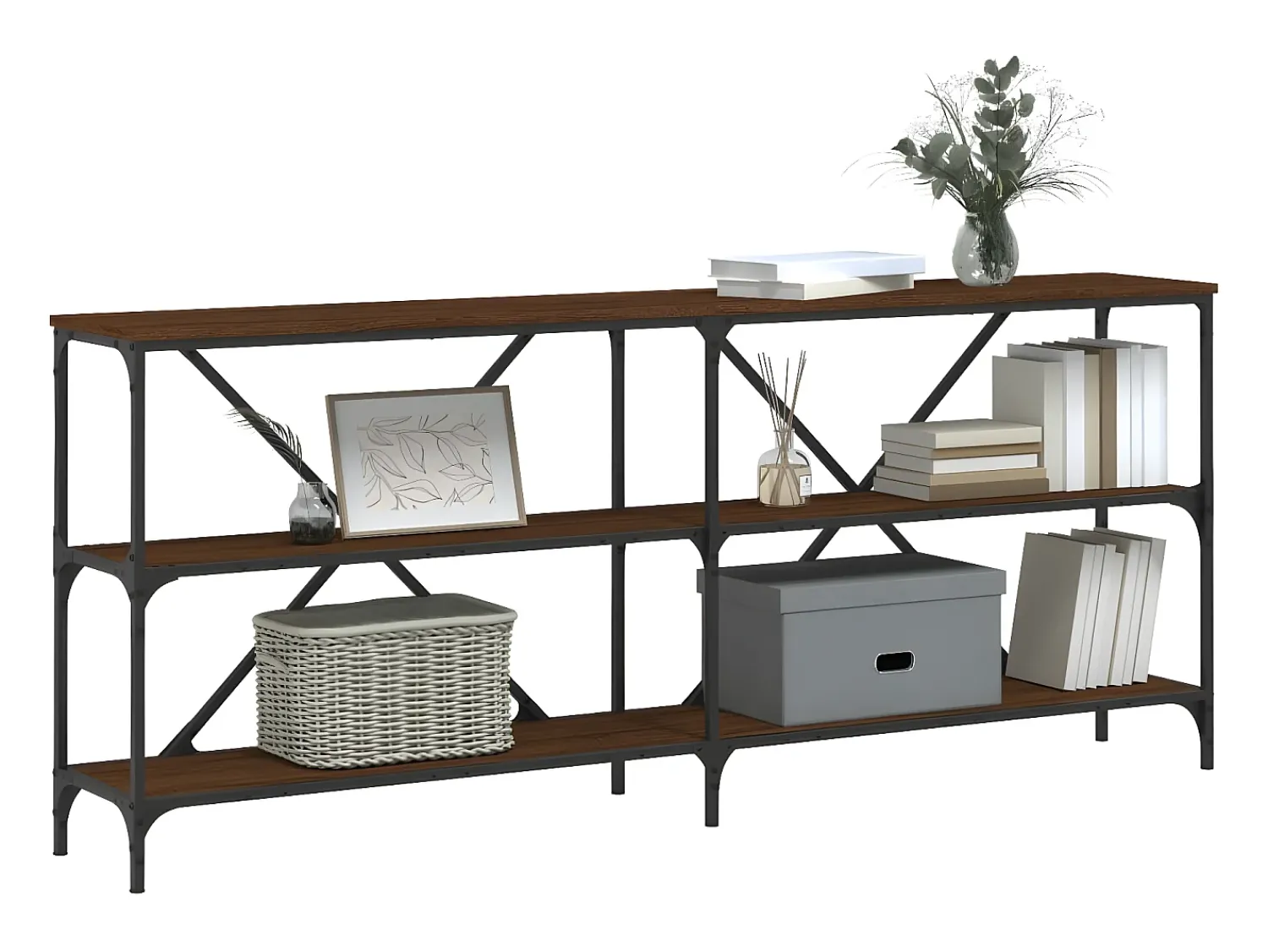 Consola| Mesa consola 180x30x75cm deriv. madeira/ferro carvalho PT499389 Castanho