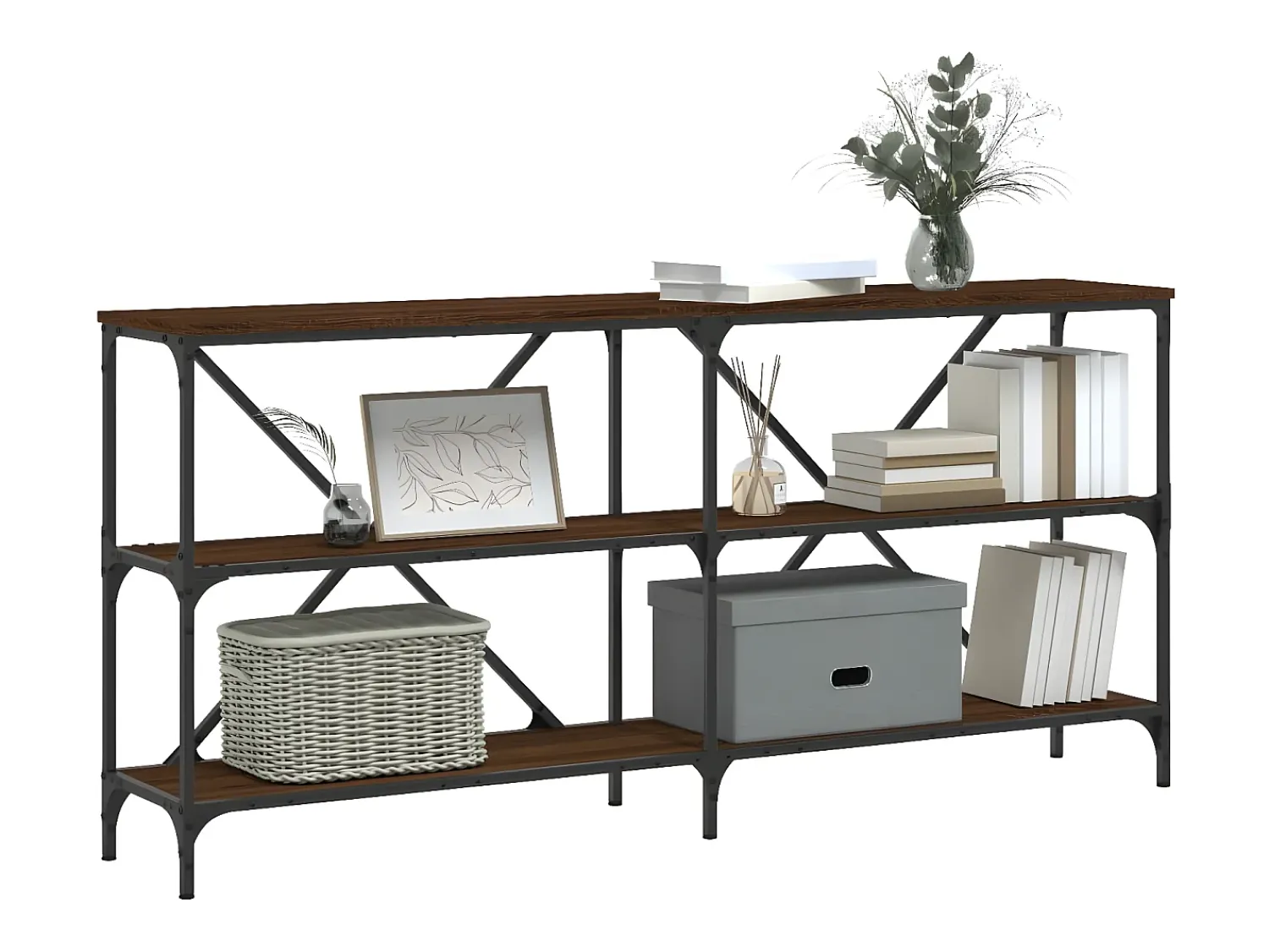 Mesa consola 160x30x75cm deriv. madeira/ferro carvalho PT683259^ Consola