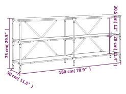 vidaxl Mesa consola 180x30x75cm deriv. madeira/ferro carvalho castanho^ Consola
