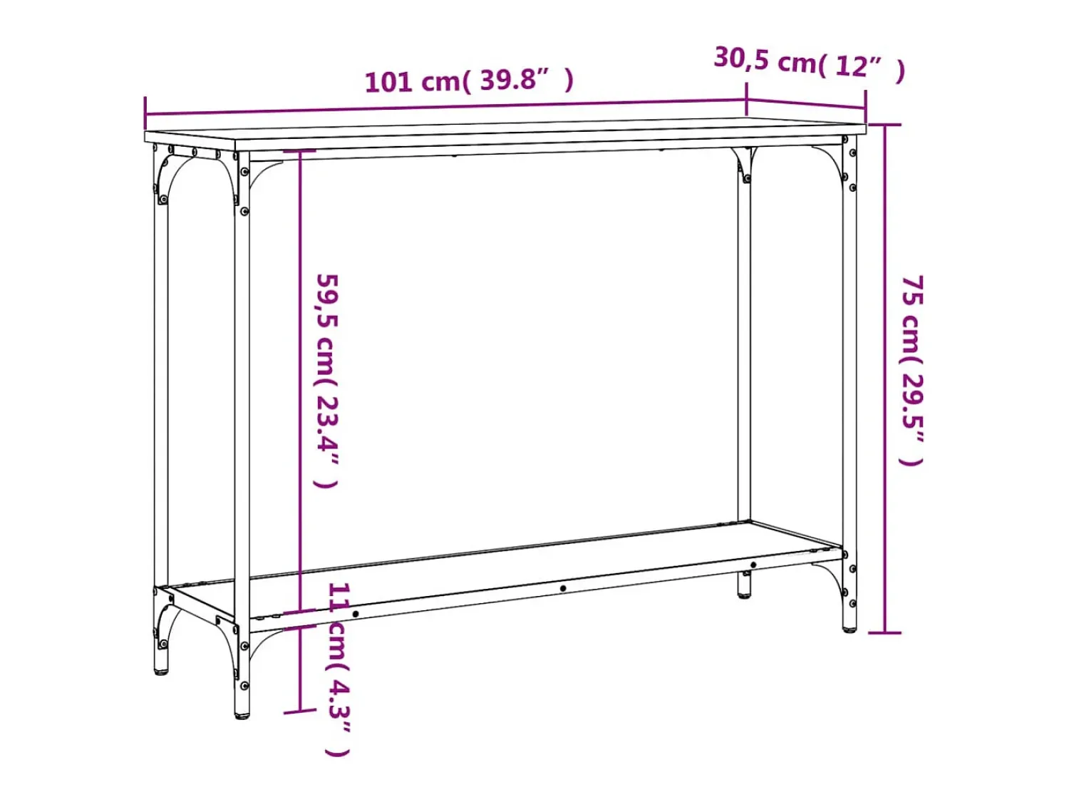 Best vidaxl Mesa consola 101x30,5x75cm derivados de madeira sonoma Cinzento