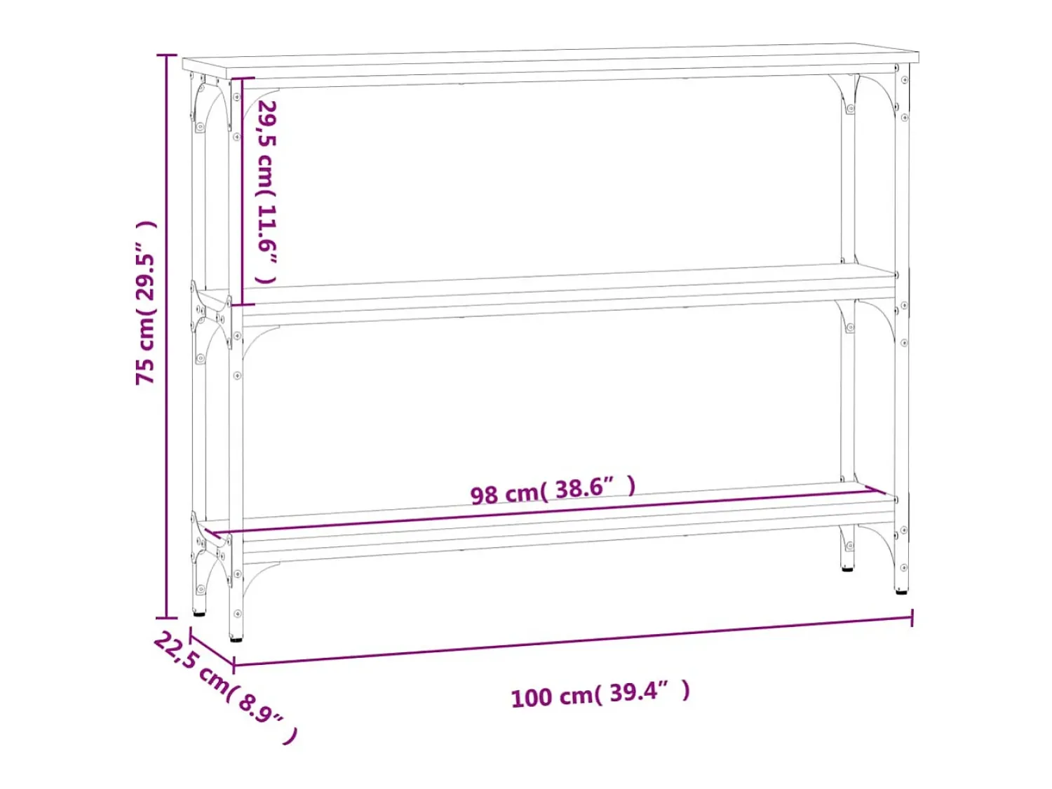 vidaxl Mesa consola 100x22,5x75cm derivados de madeira carvalho fumado^ Consola
