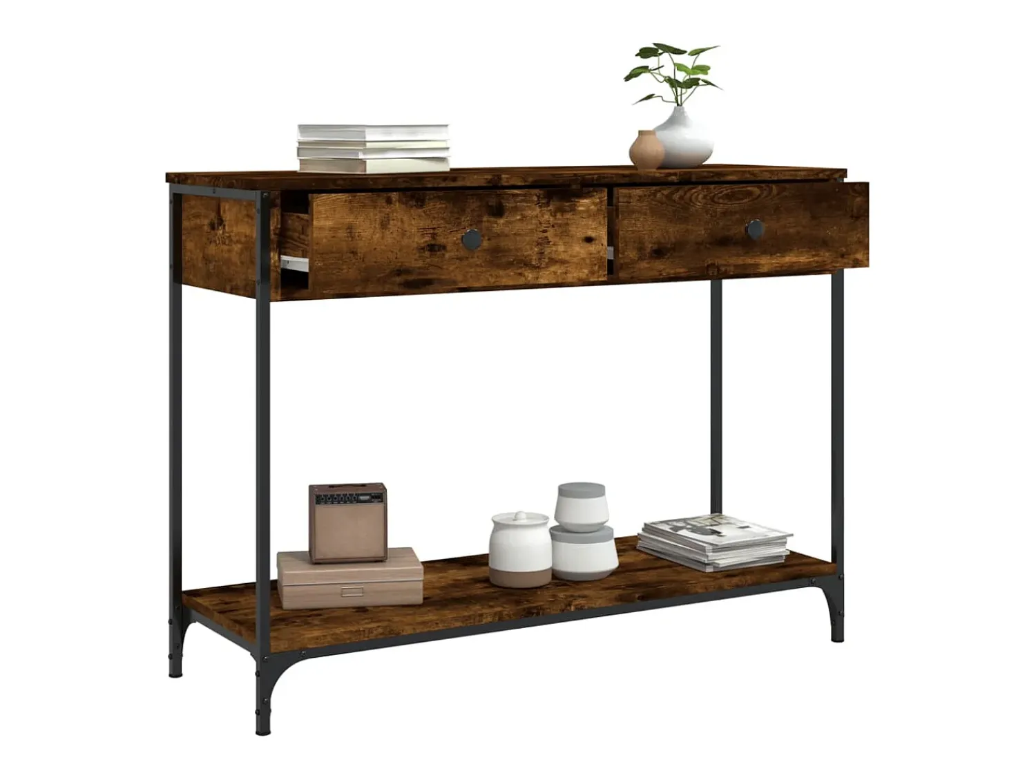 vidaxl Mesa consola 100x34,5x75cm derivados de madeira carvalho fumado^ Consola