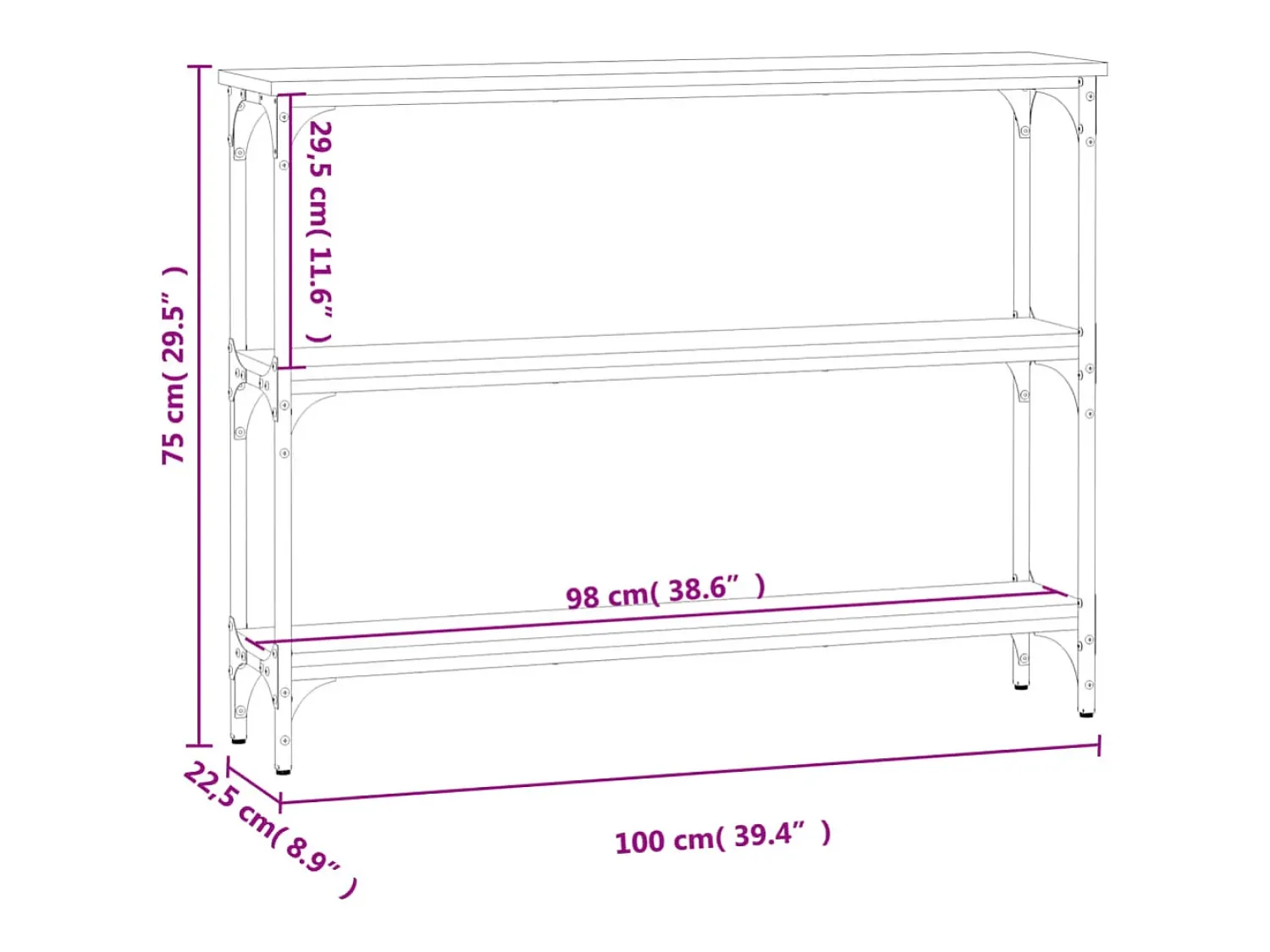 Discount vidaxl Mesa consola 100x22,5x75cm derivados de madeira sonoma Cinzento