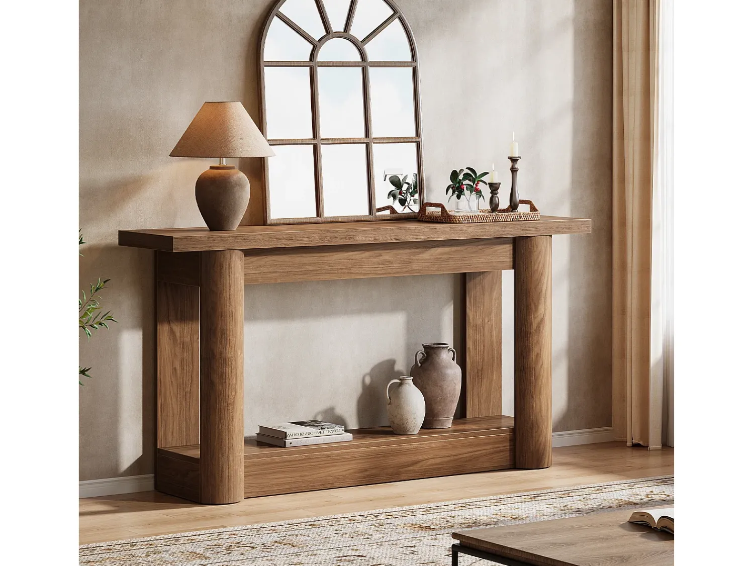 Consola|Tribesigns Mesa console de 160 cm, com dois níveis de comprimento, mesa de corredor com armazenamento, marrom rústico Castanho