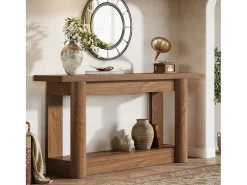 Consola|Tribesigns Mesa console de 160 cm, com dois níveis de comprimento, mesa de corredor com armazenamento, marrom rústico Castanho