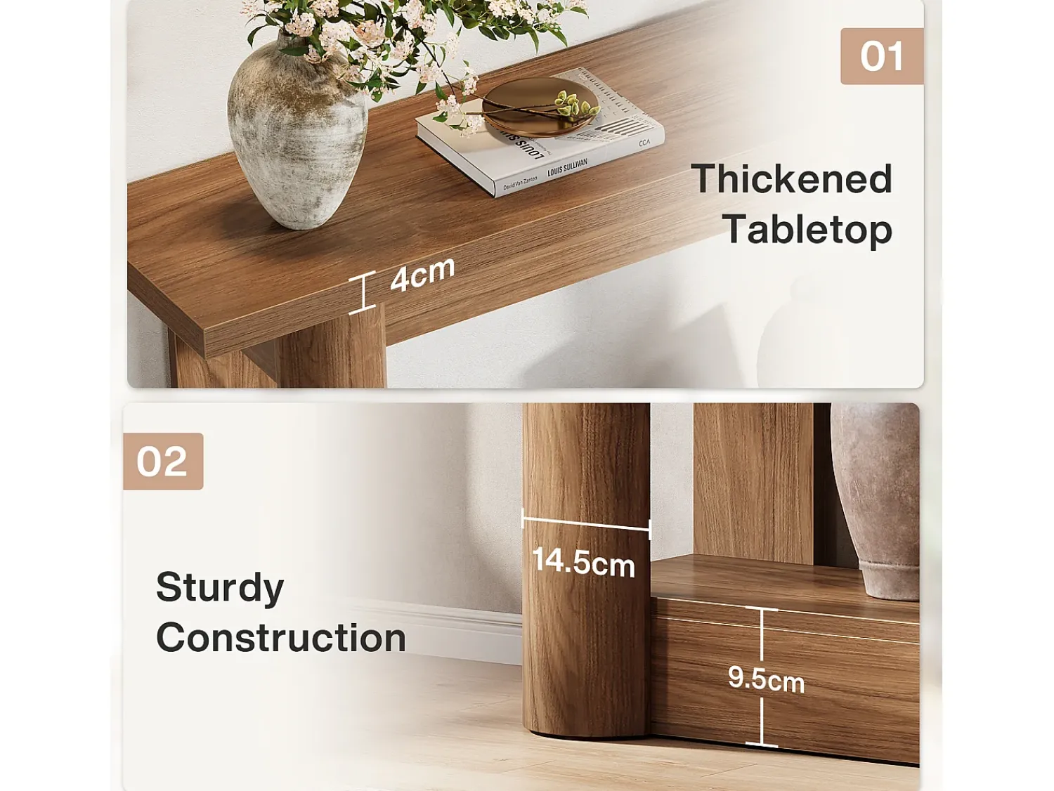 Consola|Tribesigns Mesa console de 160 cm, com dois níveis de comprimento, mesa de corredor com armazenamento, marrom rústico Castanho