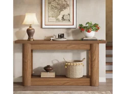 Consola|Tribesigns Mesa console de 160 cm, com dois níveis de comprimento, mesa de corredor com armazenamento, marrom rústico Castanho