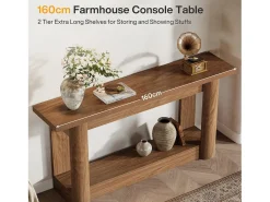 Consola|Tribesigns Mesa console de 160 cm, com dois níveis de comprimento, mesa de corredor com armazenamento, marrom rústico Castanho