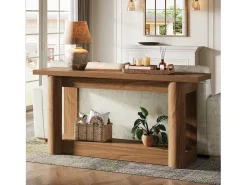 Consola|Tribesigns Mesa console de 160 cm, com dois níveis de comprimento, mesa de corredor com armazenamento, marrom rústico Castanho