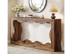 Discount Tribesigns Mesa console de madeira de 160 cm com armazenamento, mesa de apoio para sofá atrás do sofá, mesa de entrada longa, mesa console estreita Castanho