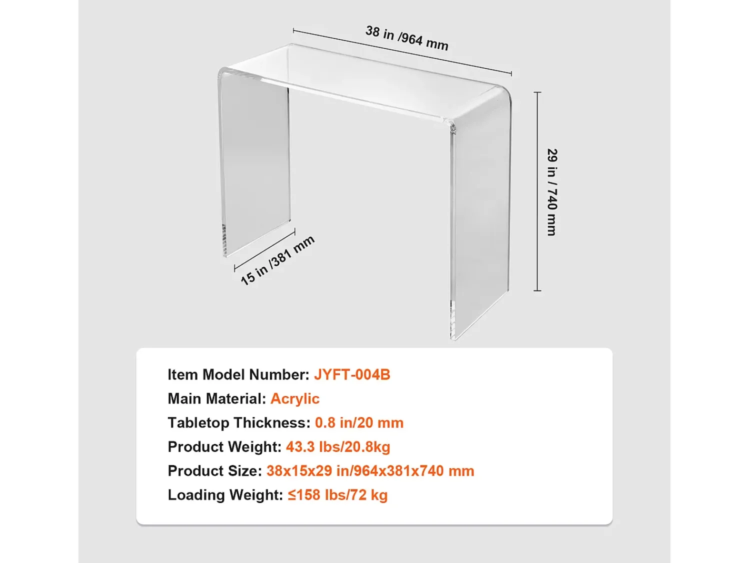 Consola* Mesa Console em Ácrílico SucceBuy, Mesa Auxiliar para Hall de Entrada, 97 X 38 X 74 CM Transparente