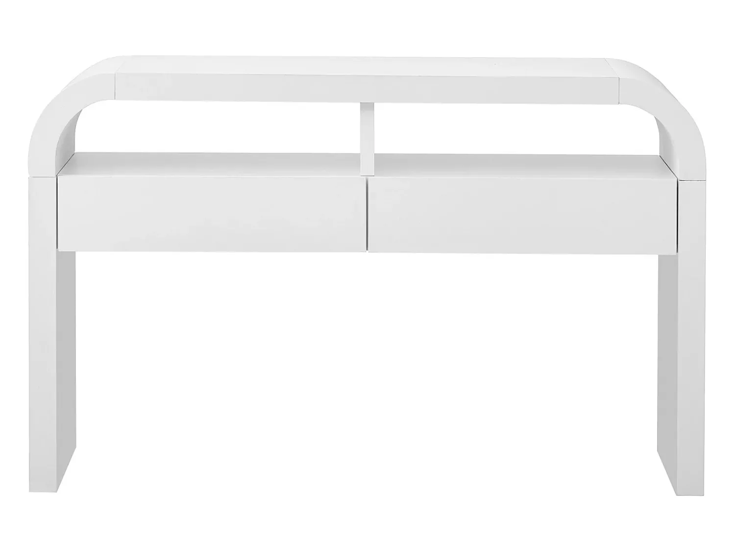 Discount ModernLuxe Mesa console 120x35,5x76,5cm - con 2 gavetas - Cantos arredondados - prateleiras abertas - MDF - Branco