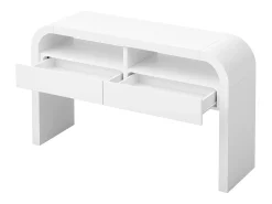 Discount ModernLuxe Mesa console 120x35,5x76,5cm - con 2 gavetas - Cantos arredondados - prateleiras abertas - MDF - Branco