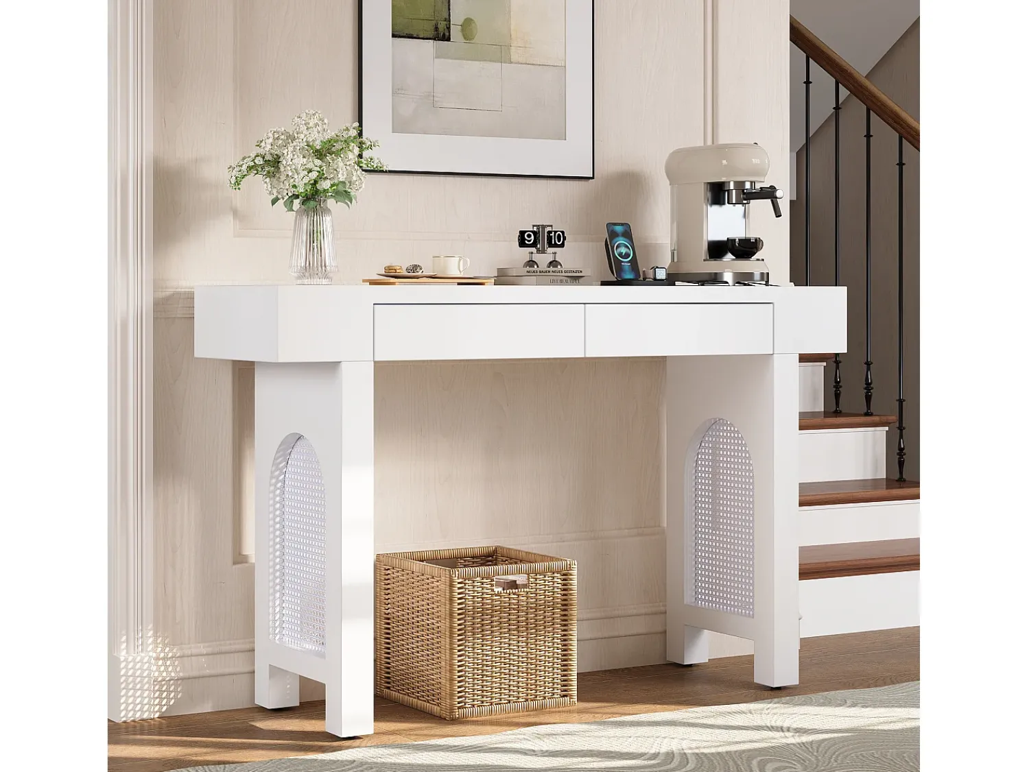 ModernLuxe Mesa console 120x35,5x76,5cm - con 2 gavetas - con tomada de corrente - MDF -^ Consola