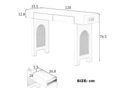 ModernLuxe Mesa console 120x35,5x76,5cm - con 2 gavetas - con tomada de corrente - MDF -^ Consola