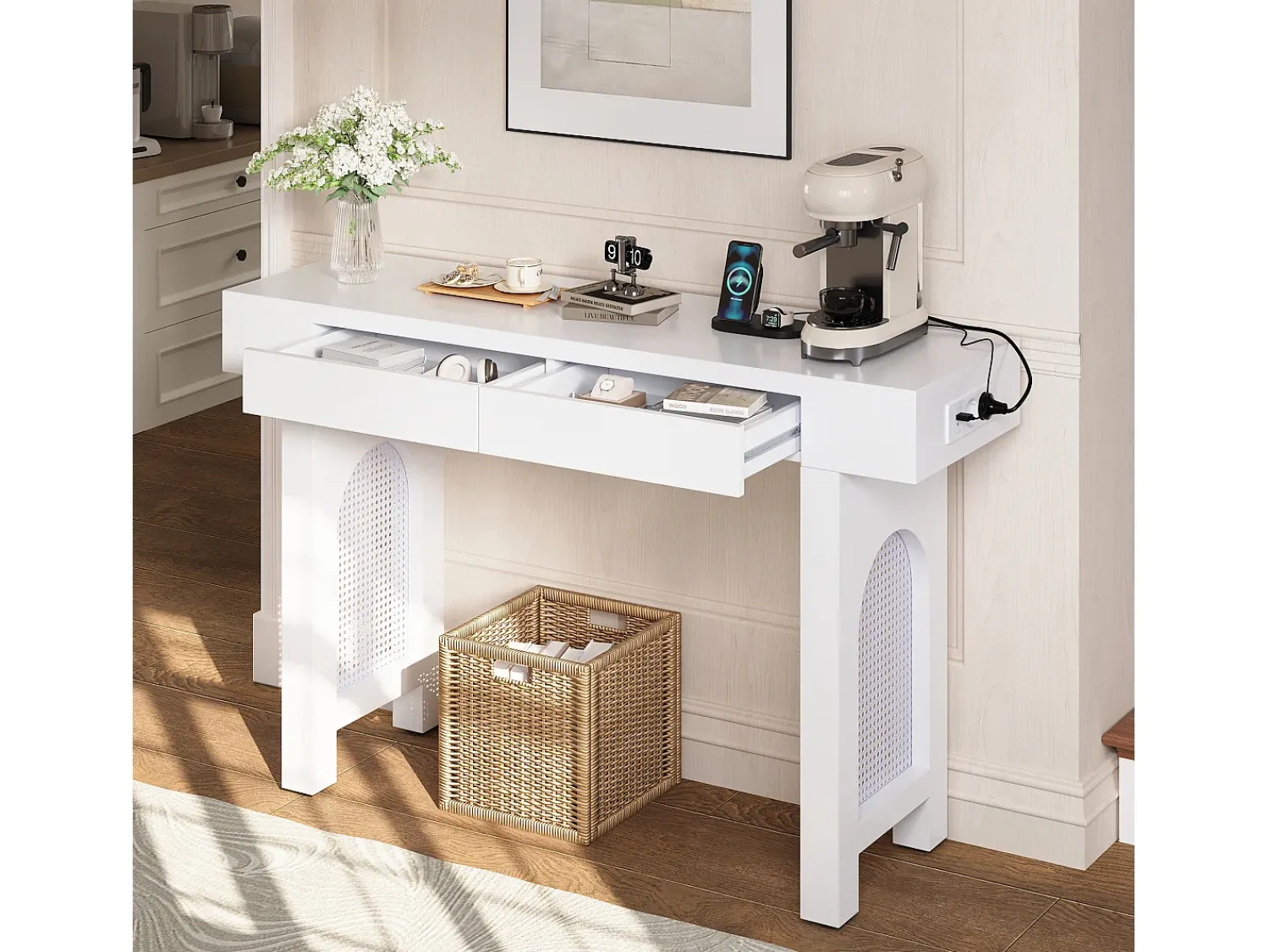 ModernLuxe Mesa console 120x35,5x76,5cm - con 2 gavetas - con tomada de corrente - MDF -^ Consola