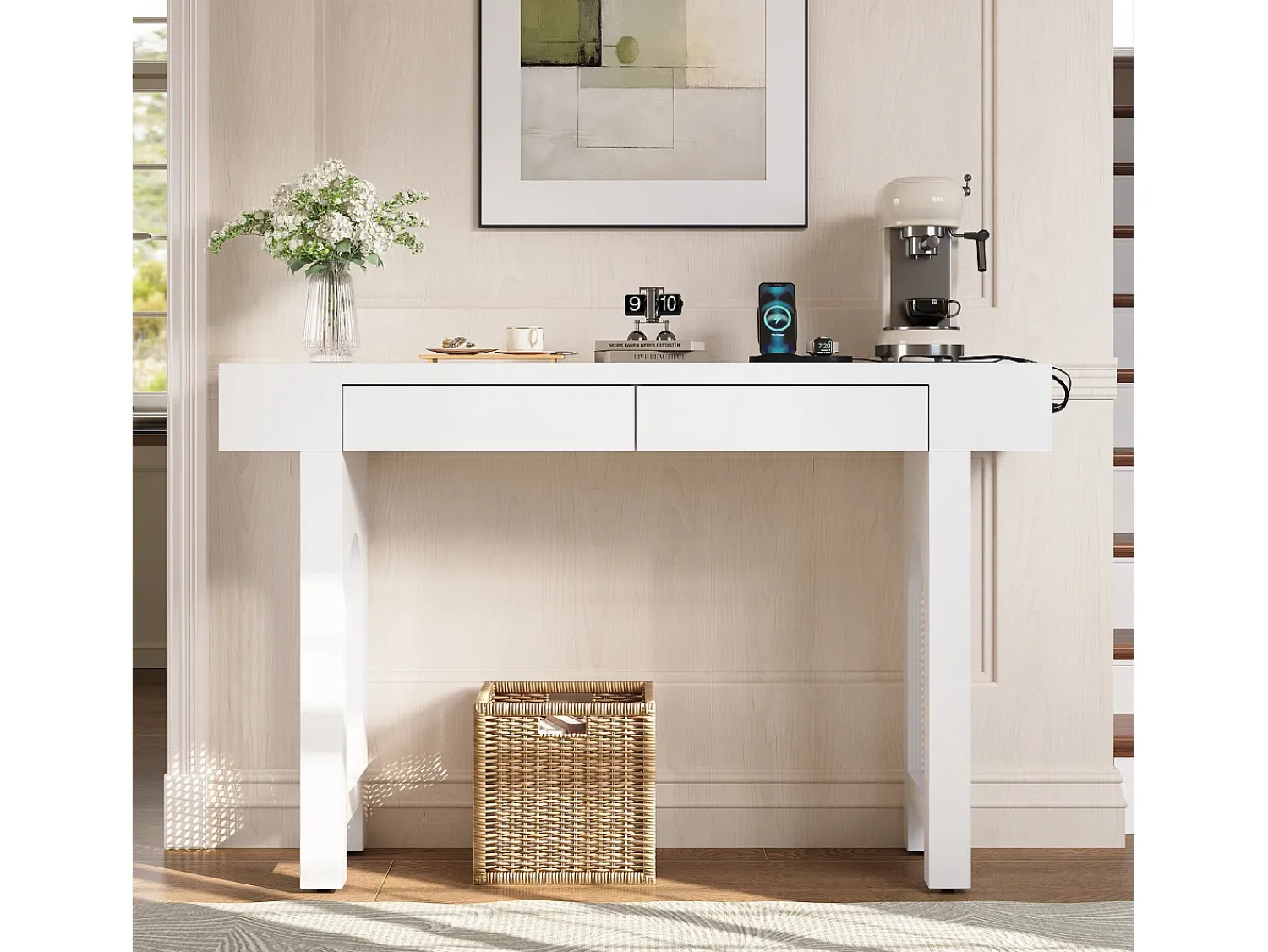 ModernLuxe Mesa console 120x35,5x76,5cm - con 2 gavetas - con tomada de corrente - MDF -^ Consola